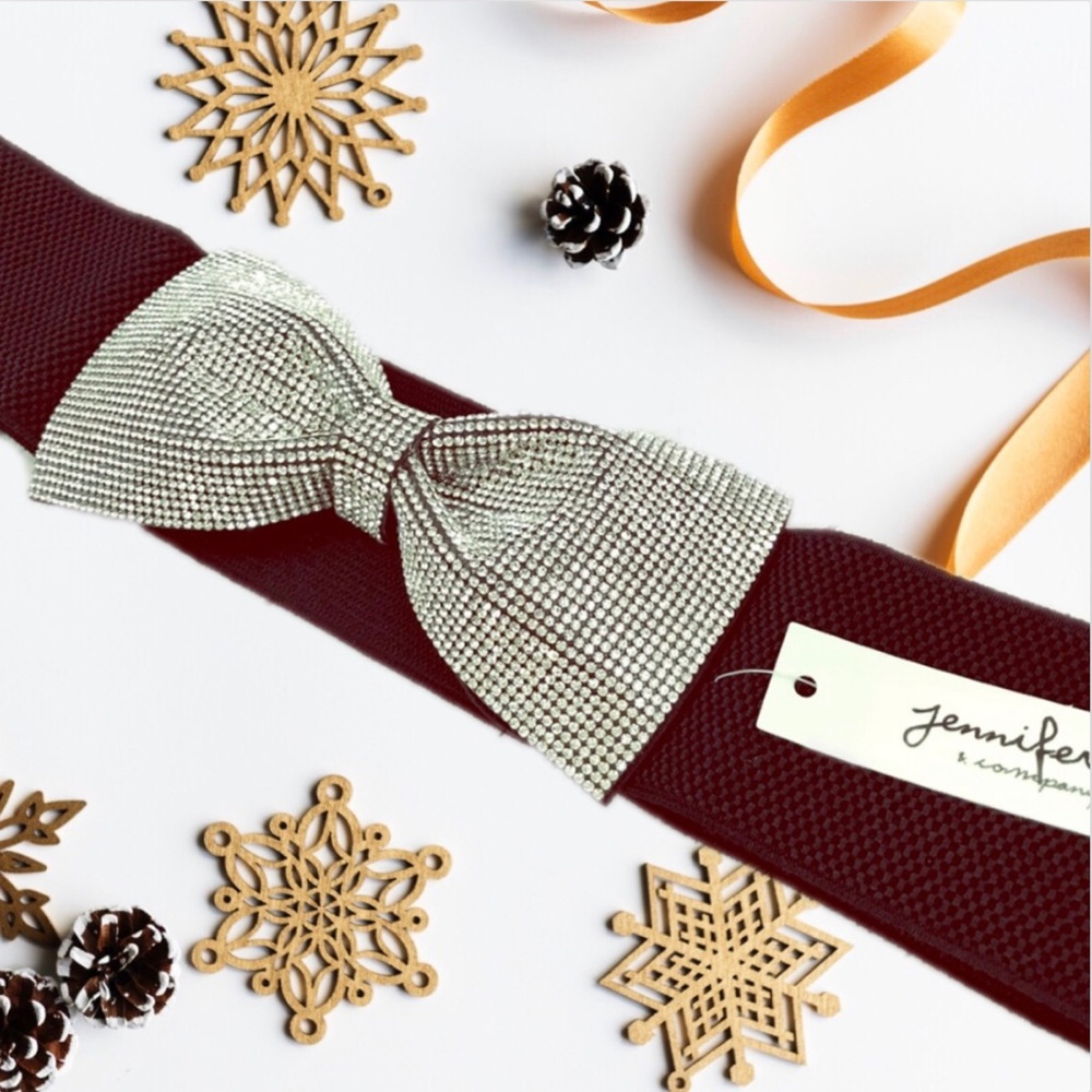 New Appliqué Diamond Bow Black Spandex Belt